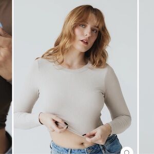 Klassy Network Cream Long Sleeve Ribbed Crop Top